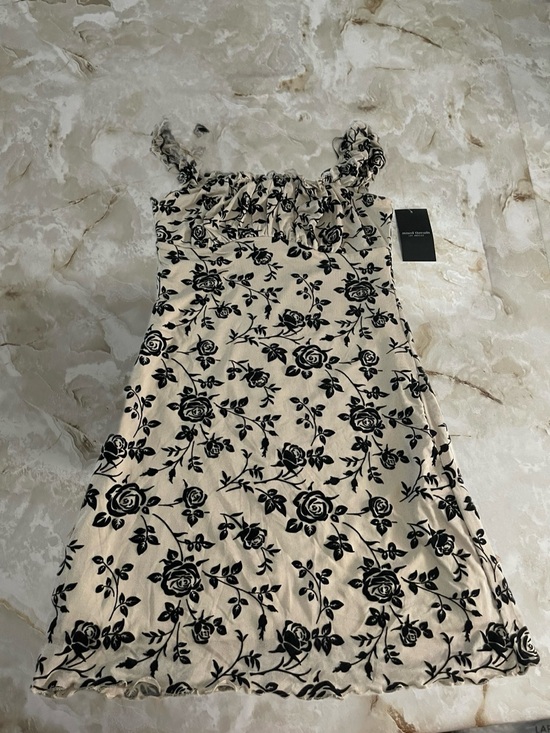 Mixed Threads Dresses & Skirts - Cream Mini Slip Dress with Black Rose Print